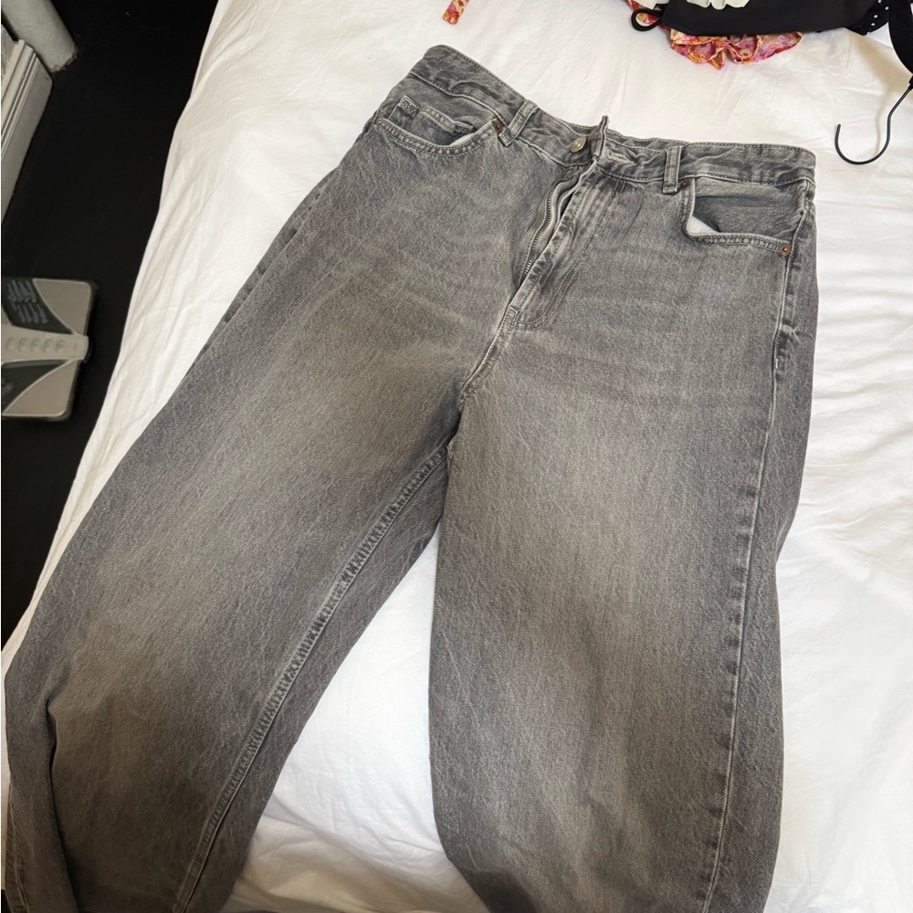 Zara High Rise Wide Leg Jeans Size 44 Gray